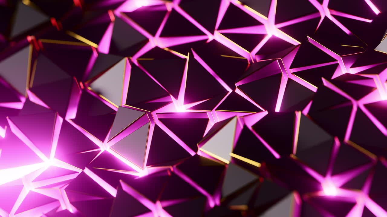 Pink Geometric Glow - Abstract 3D Loop Animation with Neon and Gold Accents. 3D rendering
