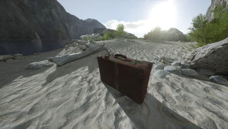 vintage suitcase abandoned on a beach