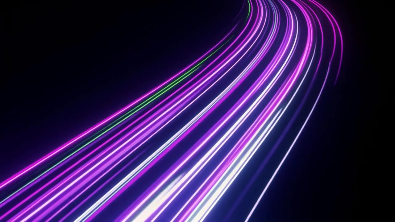 Abstracte neonlichtsporen snel bewegend op zwarte achtergrond