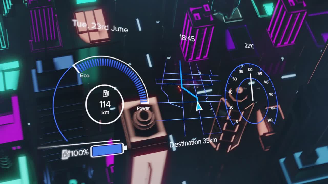 animación de la interfaz digital sobre la conducción del automóvil