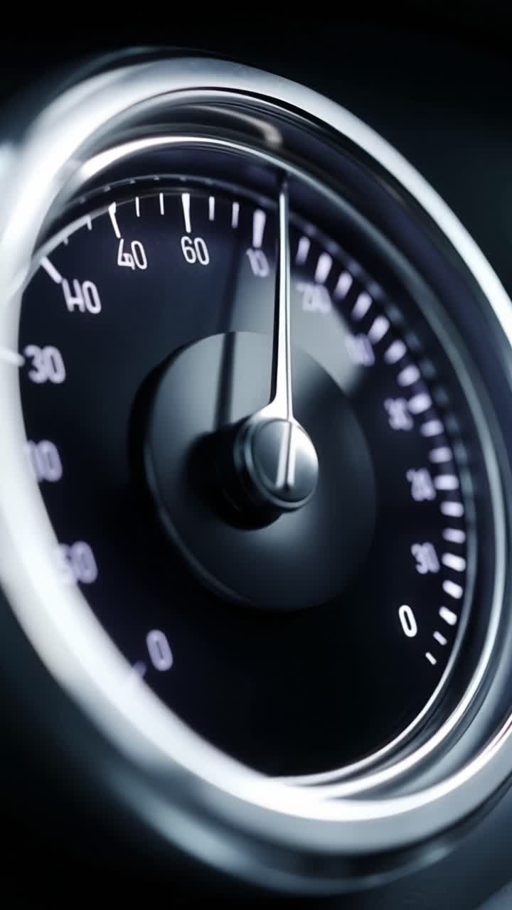 A close-up view of an elegant speedometer, showcasing the transition of the needle from zero to sixty, reflecting vehicle speed and acceleration dynamics