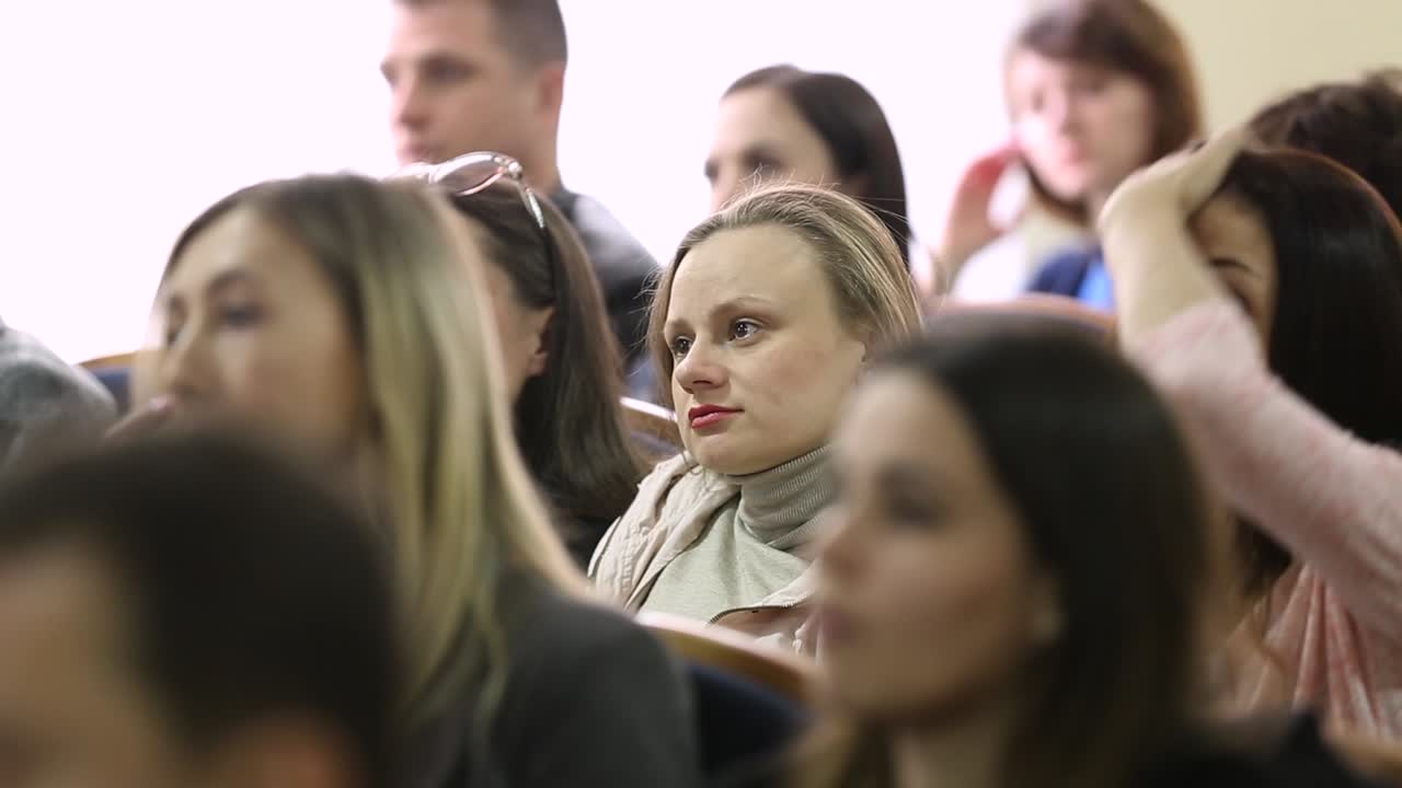 Group of People Listening on The Conference. VINNITSA, UKRAINE, APRIL 2017: People listen in business seminar presentation hall of hotel room