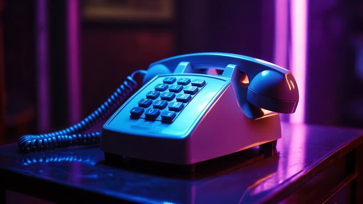 Téléphone rétro sous lumière néon