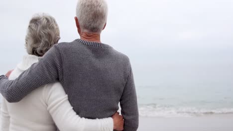 Pareja-Madura-Abrazándose-En-La-Playa