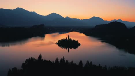 aerial bled slovenia church sunrise travel europe island flight beautiful church drone