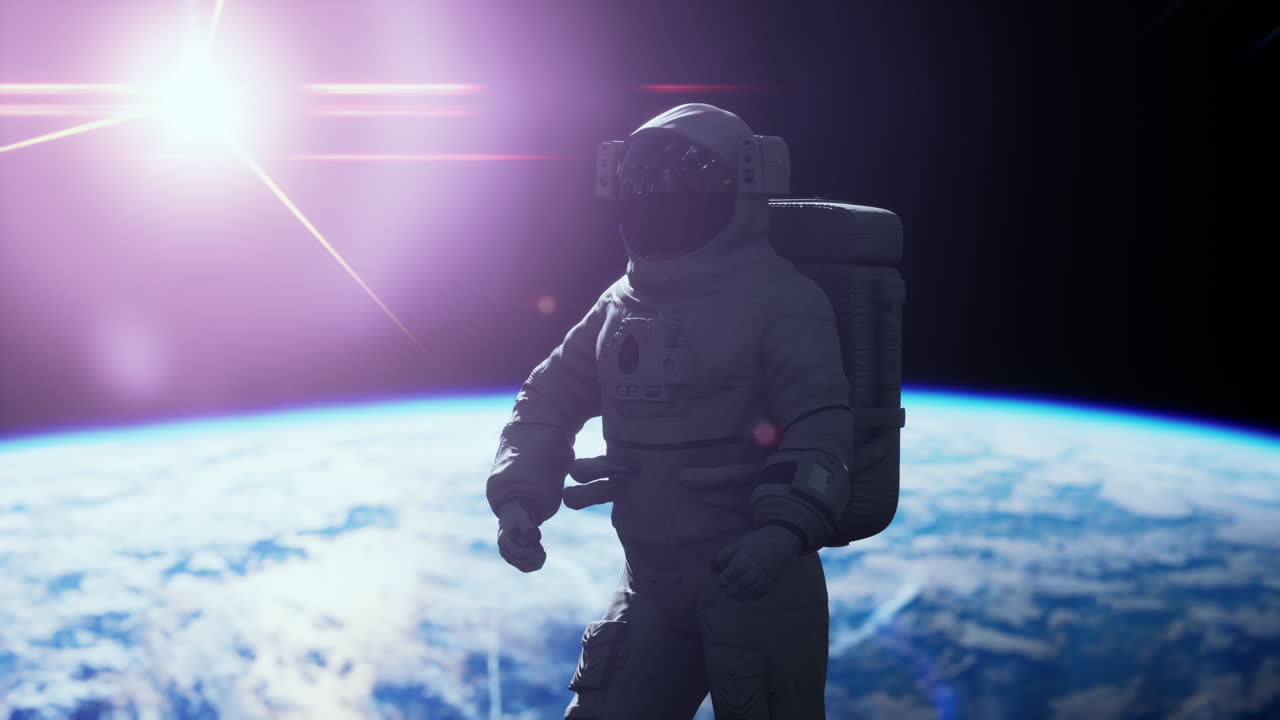 Space man astronaut in space on a background of the blue planet Earth