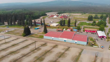 4K-Drone-Video-of-Tanana-Valley-State-Fairgrounds-in-Fairbanks,-Alaska-during-Sunny-Summer-Day