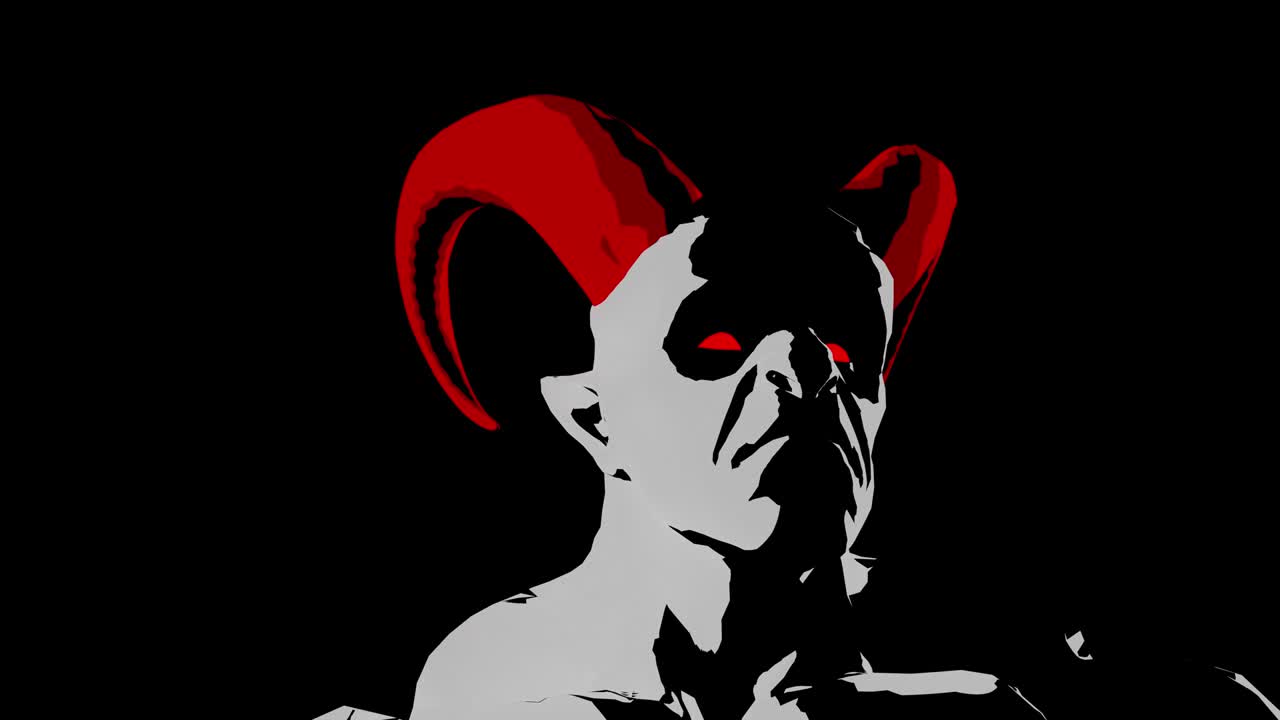 Seamless looping imp character with horns looking in different directions