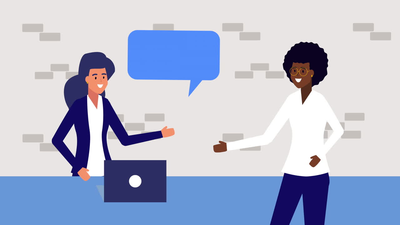 mujeres de negocios interraciales con animación de portátil