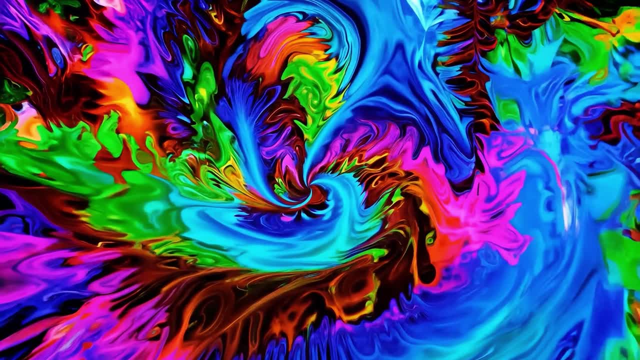 la pintura líquida psicodélica se mezcla y gira, creando texturas únicas y patrones vibrantes en una exhibición hipnotizante.