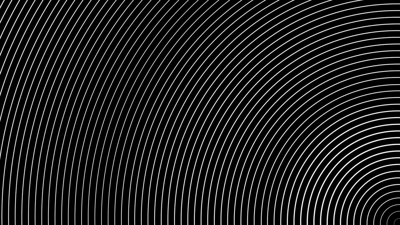 abstracción geométrica de semi-anillos blancos que se mueven sobre un fondo negro