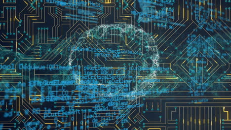 animation of digital screen with brain, connections and integrated circuit