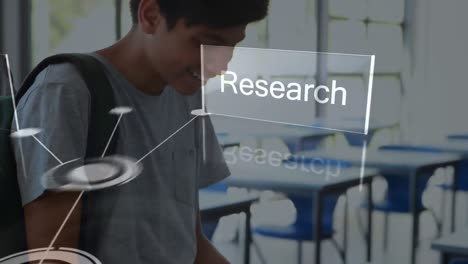 animation of network of connections over biracial student in class