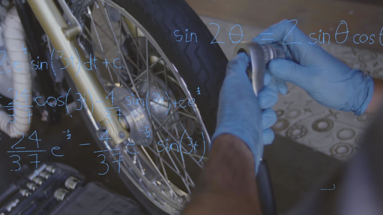 모터사이클 의 바 ⁇  를 수리 하는 사람 과 함께 수학적 방정식 의 애니메이션