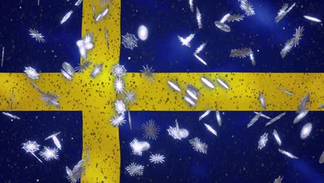 swedish waving flag and snowfall cyclic background for christmas and new year, loop