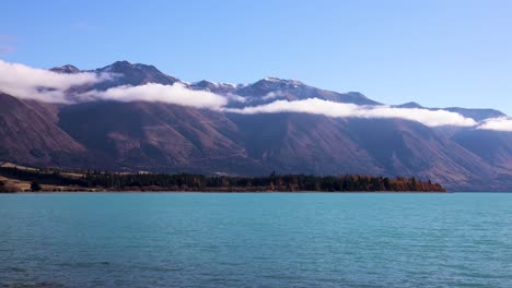 time lapse of low rolling clouds over the southern alps of the mackenzie basin at lake ohau