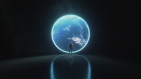 astronaut at a portal to earth