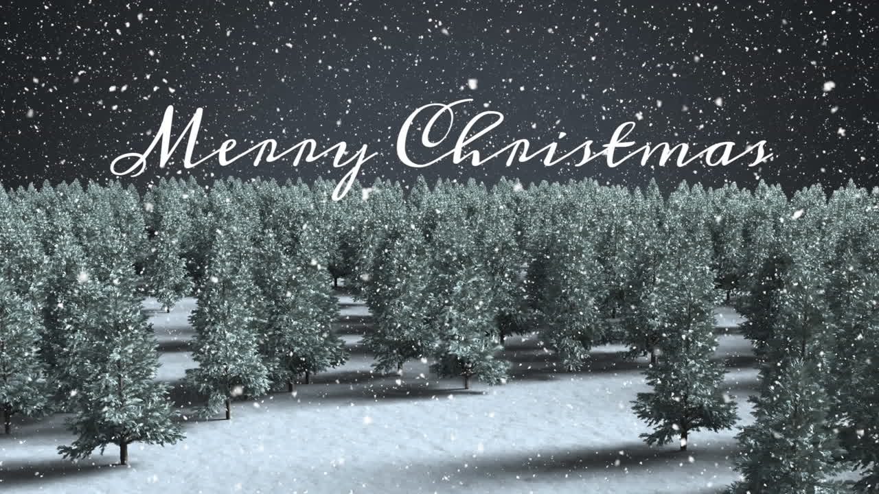 겨울 풍경 에 내리는 눈 위 에 있는 크리스마스 축하 문자 의 애니메이션