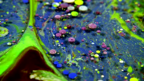 abstract colorful acrylic and food paint bubbles on water