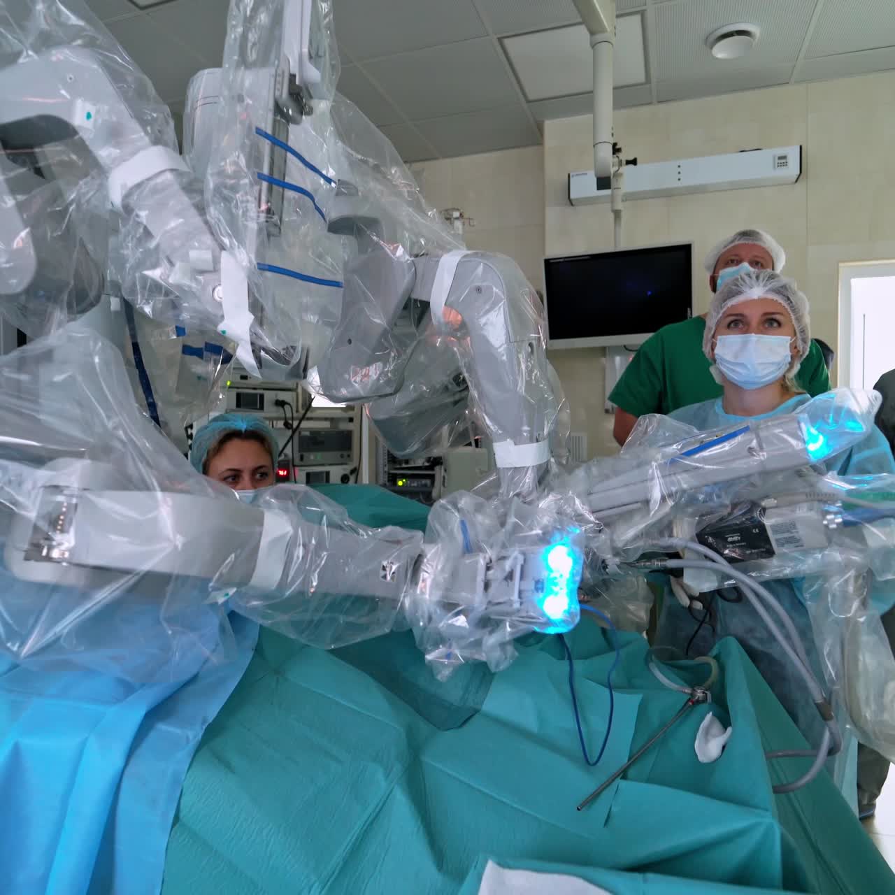 Modern surgical system. Medical robot. Minimally invasive robotic surgery