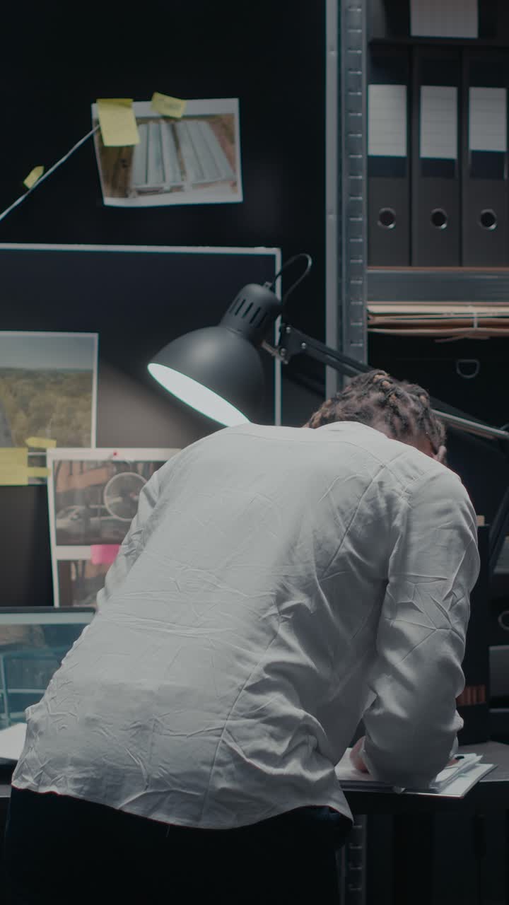 Vertical video: Law agent analyzing forensic evidence of criminal case
