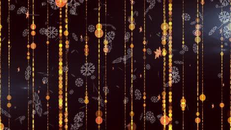 Animation-of-falling-lights,-christmas-chains-and-snowflakes-on-black-background
