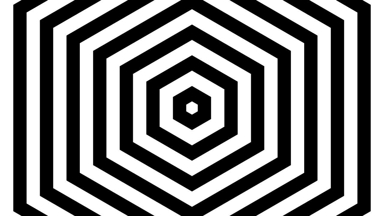 Esagoni ipnotici che si espandono lentamente. Loop nero.
