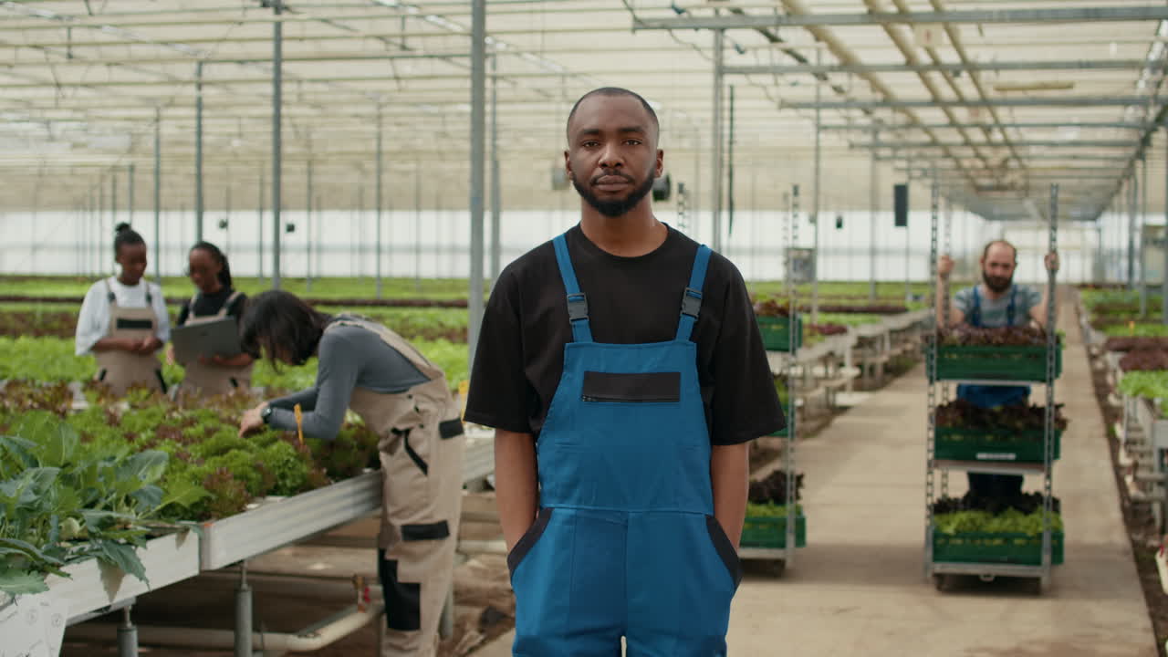 Employés dans une serre à des fins commerciales