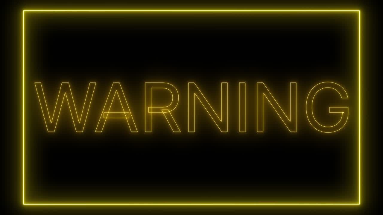 Flashing Neon Warning Sign Animation. Futuristic Seamless Loop. 4K