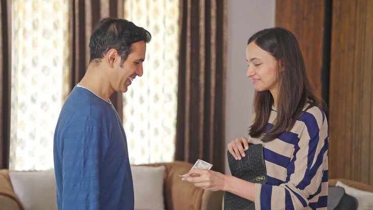 Indian husband asking for pocket money from wife