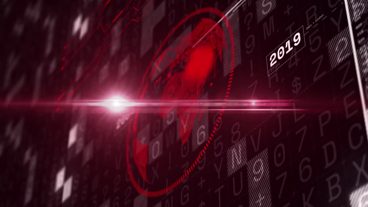 어두운 배경에 있는 데이터 처리에 대한 지구의 애니메이션