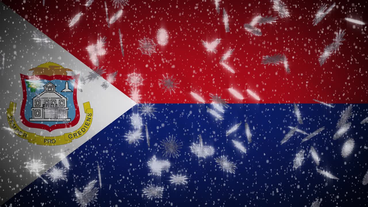 флаг синт-мартена падающий снег цикл, новый год и рождество фон, цикл
