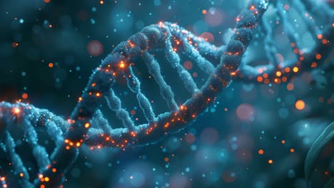 a glowing dna helix, representing genetics and scientific research
