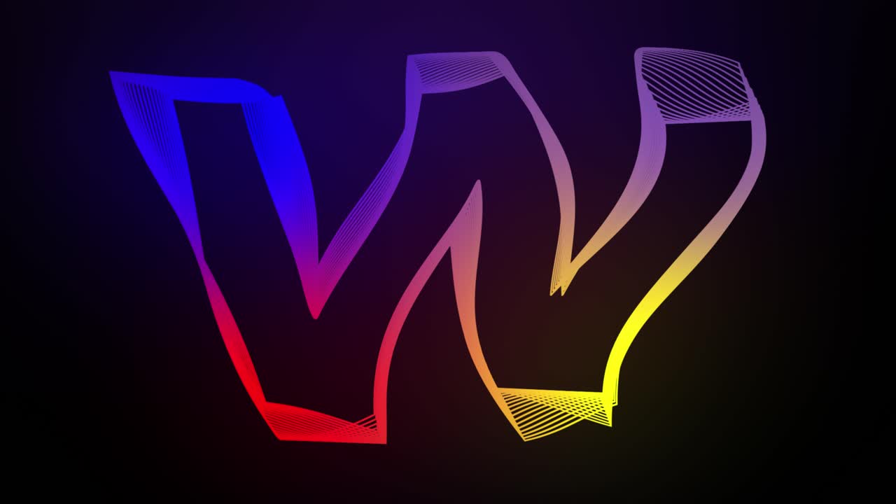3D Letter W swirling lines animation on dark gradient background abstract dynamic motion graphics particle glow typography visual effect rainbow digital alphabet