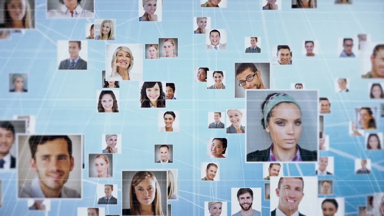 animación de la red de conexiones con diversas personas iconos sobre fondo azul