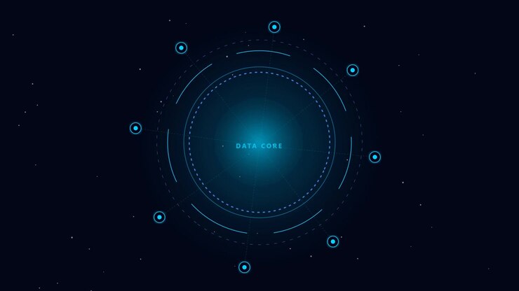 Digital Data Core Interface with Rotating HUD Elements