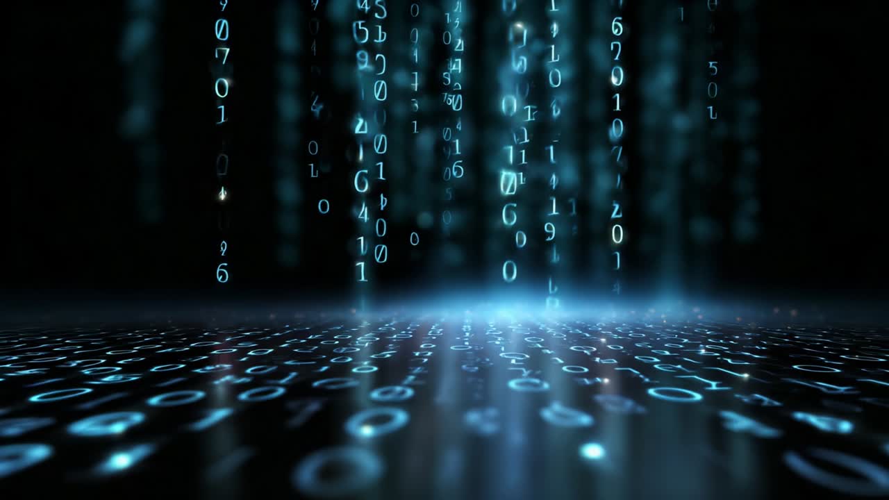 A captivating visualization of cascading binary code, showcasing a futuristic digital landscape where streams of numbers and characters flow seamlessly, embodying the essence of technology and data-driven innovations