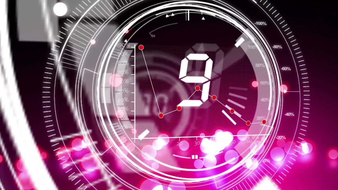 Digital countdown animation with glowing lights and futuristic circles over background