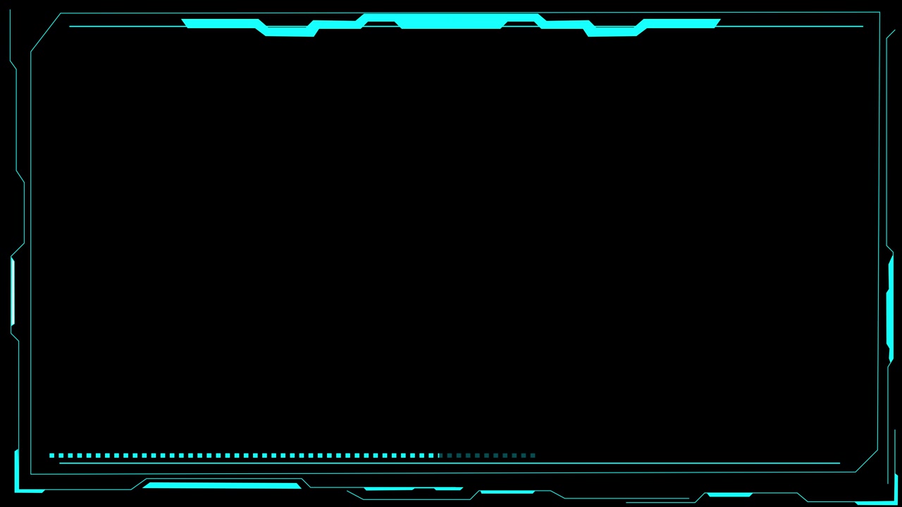 Cyan futuristic hud frame black background glowing tech lines angular border panels loading style