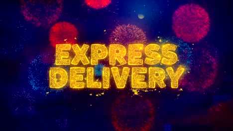 envío expreso de texto en coloridas partículas de explosión de fuegos artificiales.