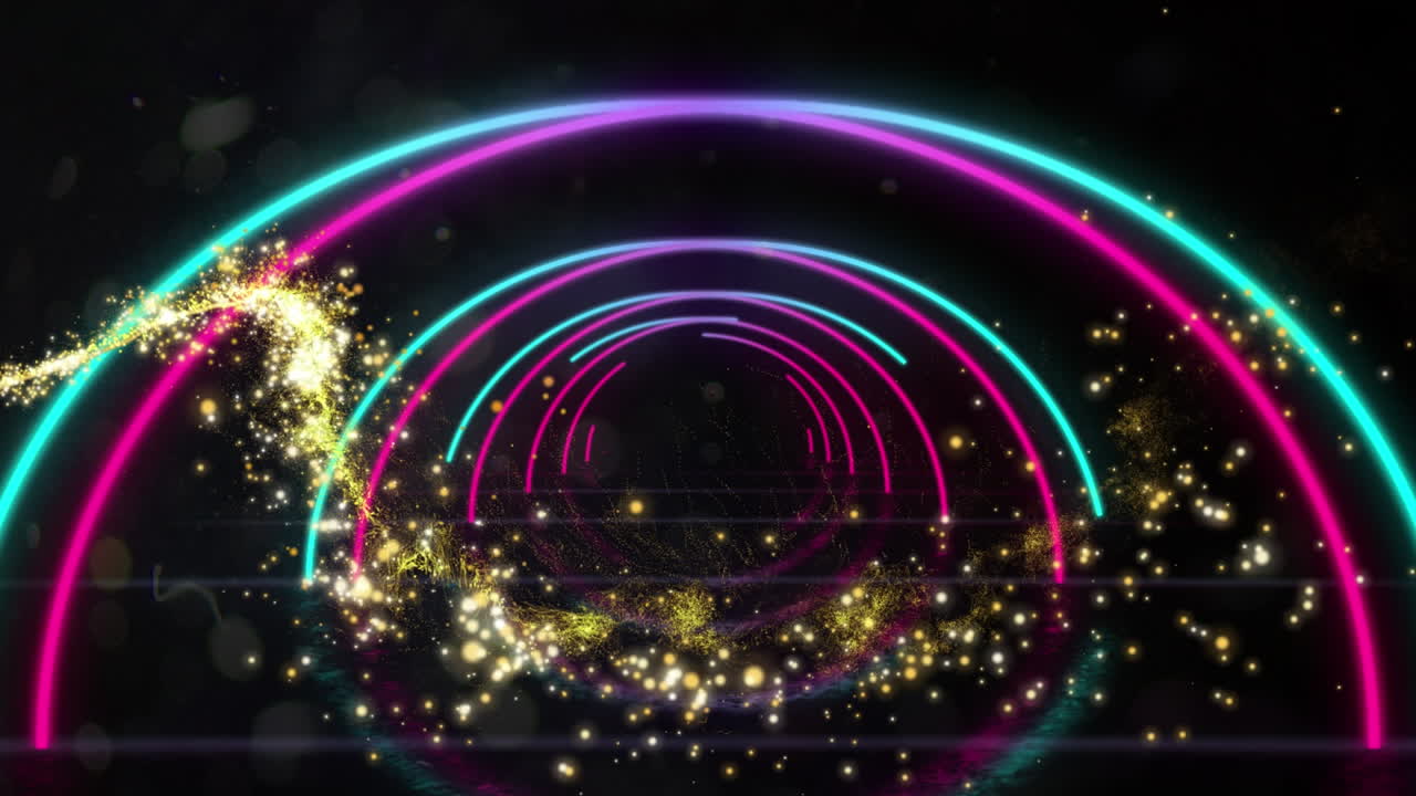 원 위에 있는 빛의 반점들의 애니메이션