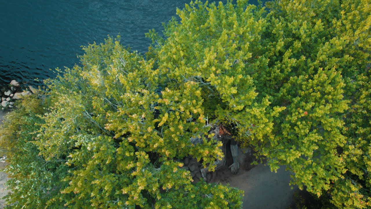 Blue clean little Nini pond Ninigret Park, Rhode Island nature aerial top-down view