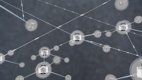 animation of network of connections with icons on grey background