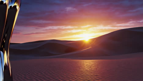 abstract metallic form in desert sunset landscape