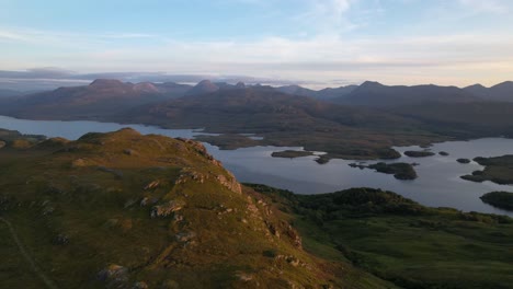 aerial view of loch maree and beinn eighe mountainscape in scotland