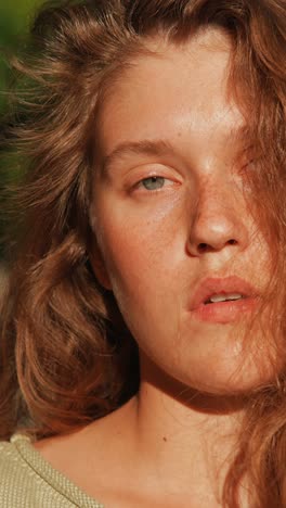 close-up portrait of a woman in sunlight