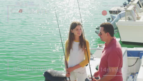 animation of video recording interface, with happy father and daughter on boat fishing in the sun