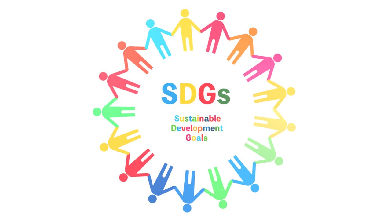 로고의 sdgs 루프 애니메이션은 17개의 지정된 색을 사용하여 (백색 배경)
