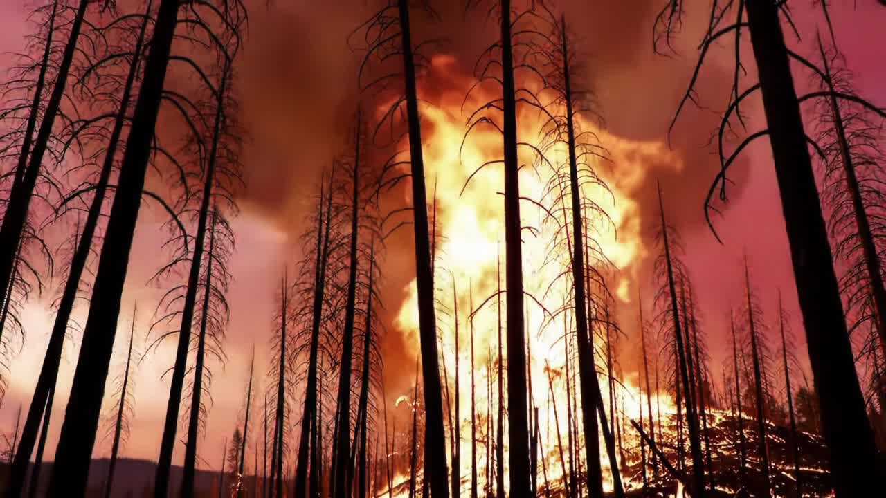 Spectacular Transformation of a Forest Amidst Devastating Flames: A Journey Through the Fire's Dance Beyond Charred Trees and Rising Smoke