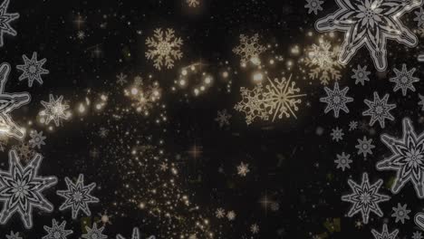 Animation-of-christmas-shooting-star-and-snow-falling-over-christmas-decorations